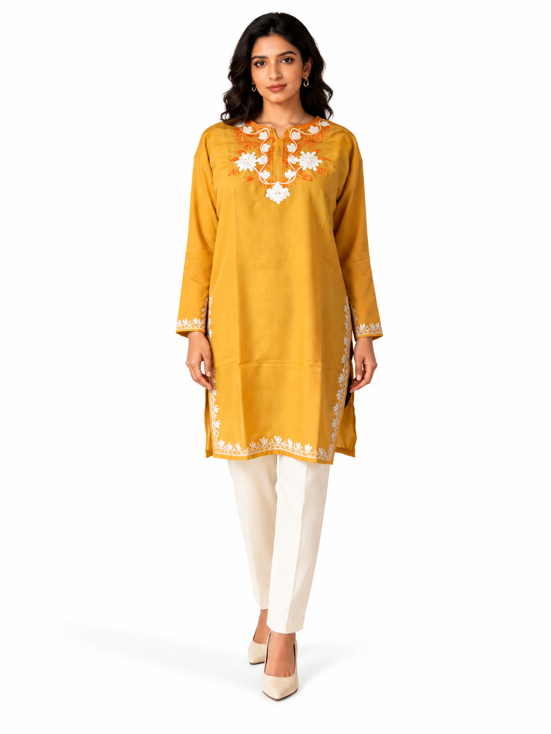 Noor : Aari embroidery summer kurti | Mustard